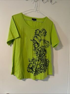 Escada Lime Green Floral-Panel Short Sleeve Tee